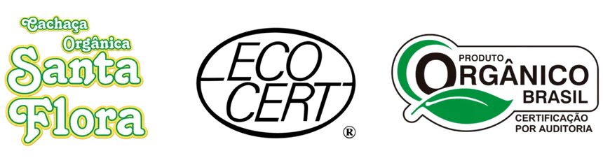 Logo Santa Flora e selos Ecocert e Orgânico Brasil